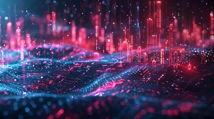 Wall Mural - vibrant digital landscape with glowing lights and dynamic patterns, perfect for tech and futuristic 