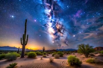 Poster - desert night sky milky way