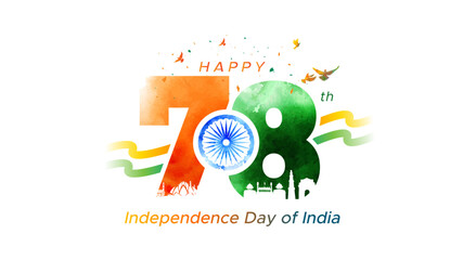 Wall Mural - Happy 78 Independence day of India. freedom anniversary celebration greeting.