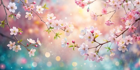 Wall Mural - Delicate Pink Blossoms on a Branch with Soft Bokeh Background, Spring, Flowers, Nature, Beauty