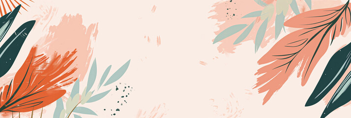 Minimal boho flowers and shapes web banner or  background 