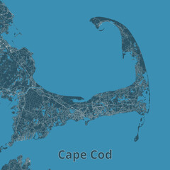 Cape Cod, Massachusetts, USA artistic blueprint map poster