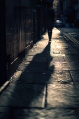 Wall Mural - A person walking on a sidewalk while holding an umbrella, suitable for weather-related or everyday scenes