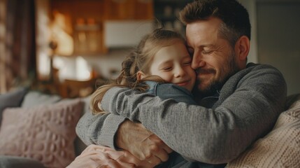 Poster - A tender moment between a father and daughter or caregiver, perfect for representing family love and bonding