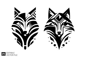 wolf head black and white vector clip art silhouette graphic design