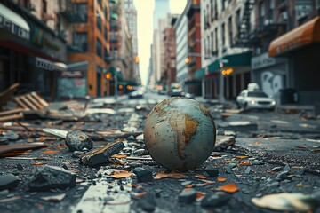 Broken Globe on City Street