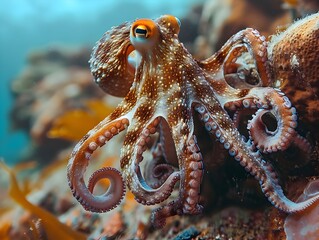 Wall Mural - Incredible Octopus Camouflaged in Coral Reef Showcasing its Remarkable Adaptation Abilities