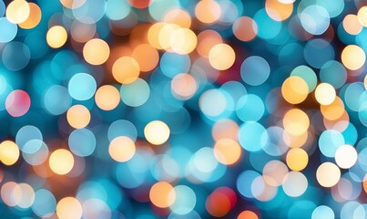 Sticker - abstract bokeh background with blue, orange, and yellow lights - festive celebration texture