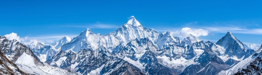 majestic himalayan mountain range with snow capped peaks and clear blue sky - scenic landscape graph