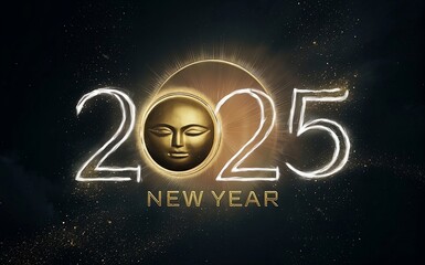 Wall Mural - new year 2025 mid year golden on dark background of the night star