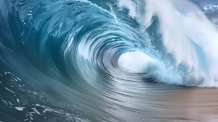 Wall Mural - Close-up of a powerful wave towering over a beach, more clarity with clear light and sharp focus, high detailed