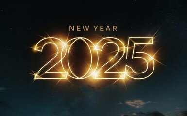 Wall Mural - new year 2025 mid year golden on dark background of the night star