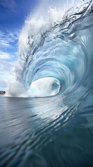 Wall Mural - Close-up of a tidal wave crashing into a harbor, more clarity with clear light and sharp focus, high detailed