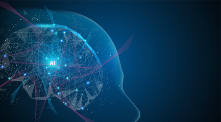 Artificial intelligence robot background. Neural Network concept, human brain with big data in digital technology. Vector illustration