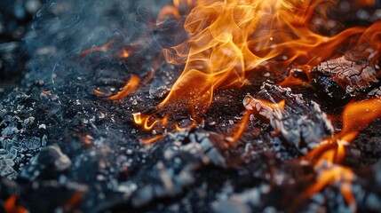 Wall Mural - A close-up shot of a fire burning brightly on a grill, great for use in outdoor or cooking-themed contexts