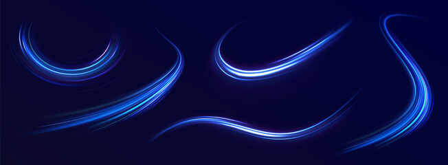 Wall Mural - Luminous blue lines speed. Neon color glowing lines background, high-speed light trails effect. Futuristic dynamic motion technology.