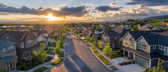 Wall Mural - Panoramic view of neighborhood with smart homes