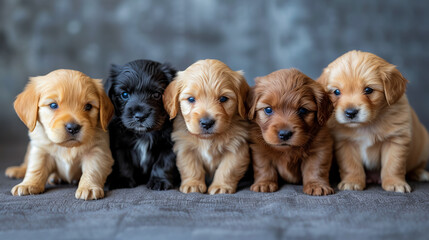 Canvas Print - A Group of Cute Puppies.  A Small Canine Family