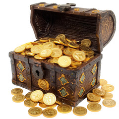 Wall Mural - a detailed treasure chest overflowing with gold coins on transparent background