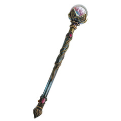 Wall Mural - A magical staff with a crystal ball on transparent background