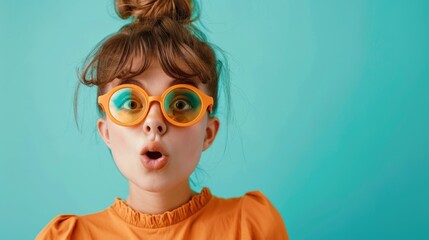 Poster - A young girl wearing big glasses and having fun, possibly used for illustration or design