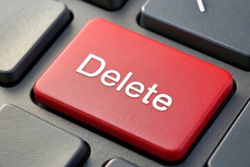 red delete button on a black keyboard. concept of technology, computer use, digital cleaning