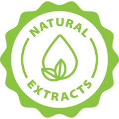 green natural extracts outline icon round rounded circle badge stamp label isolated on transparent background