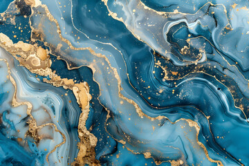 Canvas Print - Blue background marble abstract texture pattern gold