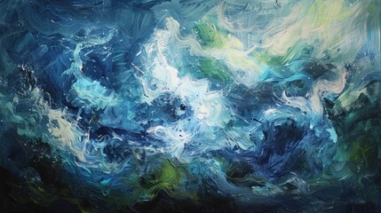 Wall Mural - Abstract Ocean Painting in Blue and White Tones