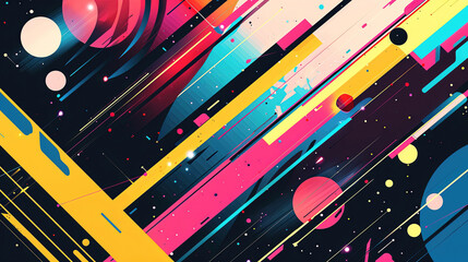 Wall Mural - Vibrant retrofuturistic abstract background with dynamic shapes and colors