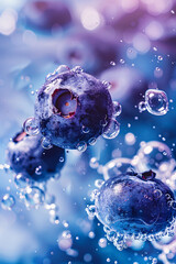 Wall Mural - Fresh blueberries in water. Splashes and drops.