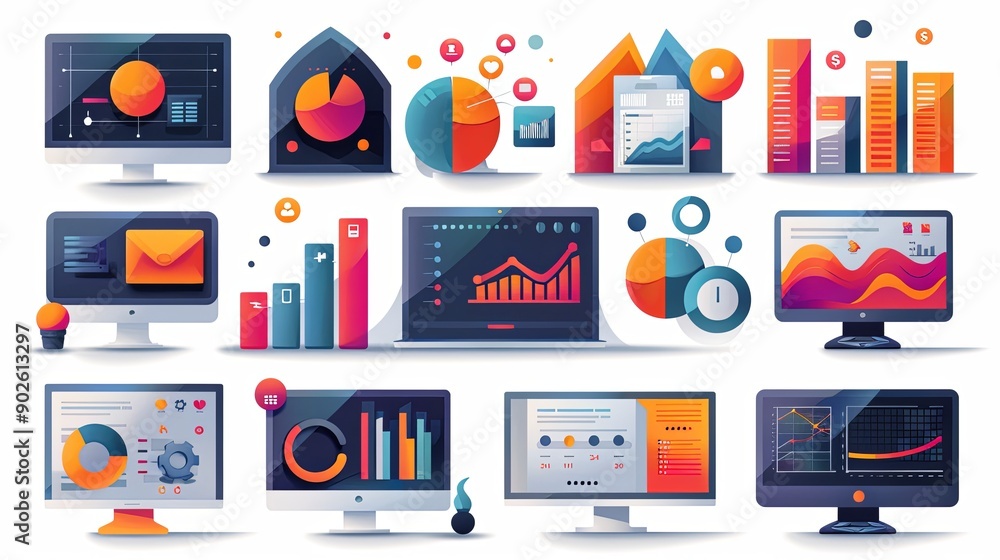 business concept flat vector illustration. Set of landing page design ...