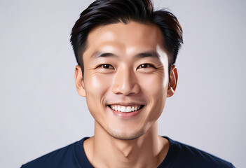 closeup portrait happy asian man white background copy space high resolution high details vibrant