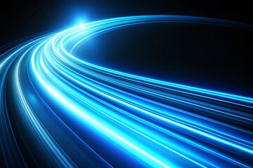 abstract blue neon speed light effect with a tilted angle on black background, streaks, electric, en