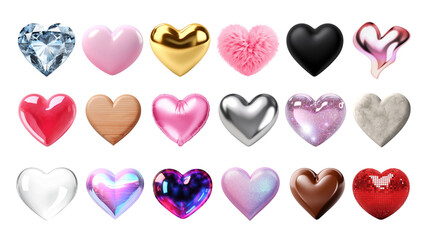 Wall Mural - 3d hearts png cut out set
