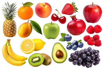 Wall Mural - Various fruits png cut out set