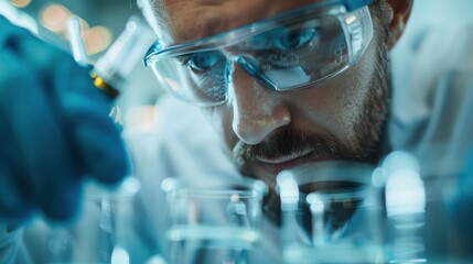 Wall Mural - close-up of a scientist using laboratory equipment to conduct research, focusing on using precision 