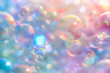 Wall Mural - Soap bubbles on bright colorful background close up