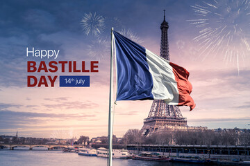 france bastille day with beautiful flag background