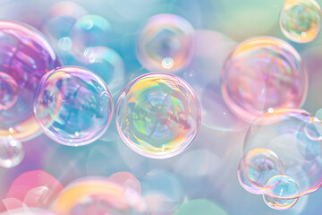 Wall Mural - Soap bubbles on bright colorful background close up