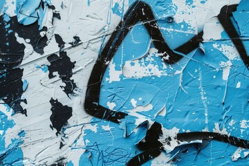 Wall Mural - A blue and white graffiti with a black outline of a triangle. The graffiti is on a wall and he is a piece of art