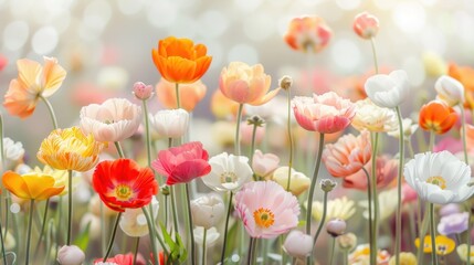 Wall Mural - Colorful Poppy Field in the Sunlight