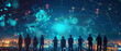 © Ika P - Business background. Business teams working together on global networks and connectivity. Digital world with glowing hologram earths in the city. International business communication with digital tech
