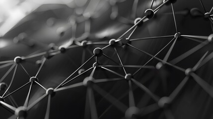 Close-up view of a network or mesh structure composed of interconnected nodes and lines