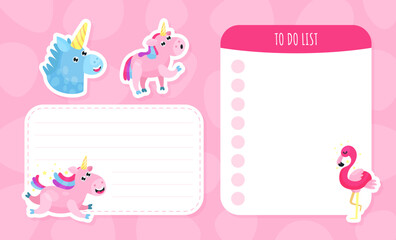 Sticker - Pink Unicorn Note and Reminder Card Design Vector Template