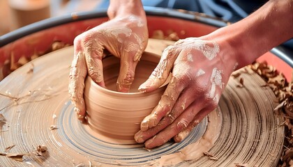 Creating Pot on Pottery Wheel