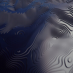 Fototapete - Abstract illustration of wavy metallic surface. Dark background. 3d rendering