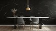 © Kalsen - Empty marble black countertop on black wall background, ideal for high-end kitchen or bathroom design inspiration