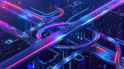 Wall Mural - isometric design concept of futuristic bridges connecting urban districts