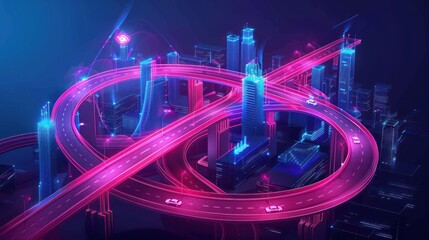 Wall Mural - isometric design concept of futuristic bridges connecting urban districts